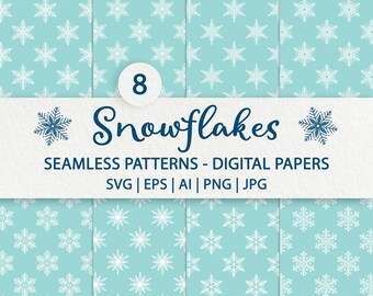 Snowflake Seamless Patterns Svg: Winter and Christmas Digital Papers Set (Digital Download)