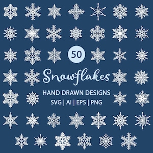 Flocon de neige Svg Bundle - Vector flocon de neige Clipart Set - hiver fichiers Svg - Doodle Art ligne dessiné à la main - Noël coupe fichier Svg - flocon de neige Png