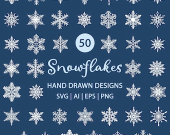 Snowflake Svg Bundle - Vector Snowflake Clipart Set - Winter Svg Files - Hand Drawn Line Art Doodle - Christmas Svg Cut File - Snowflake Png