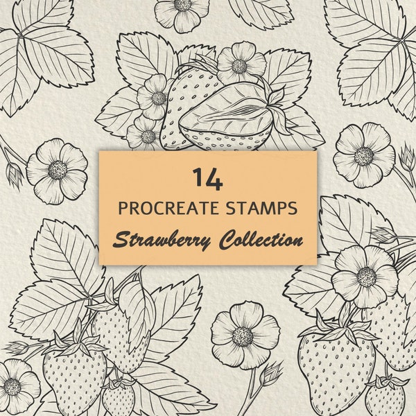 Botanical Stamps Procreate Strawberry Digital Stamps Procreate Plants Stamps Procreate Brush Set Hand Drawn Line Art Commercial License