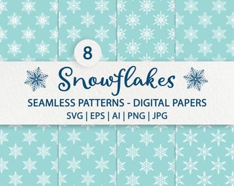 Snowflake Seamless Patterns Svg: Winter and Christmas Digital Papers Set (Digital Download)