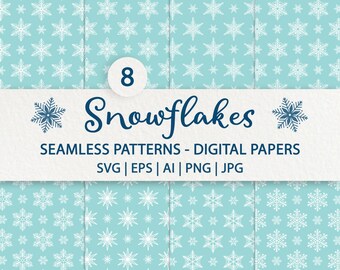 Snowflake Seamless Patterns Svg: Winter and Christmas Digital Papers Set (Digital Download)