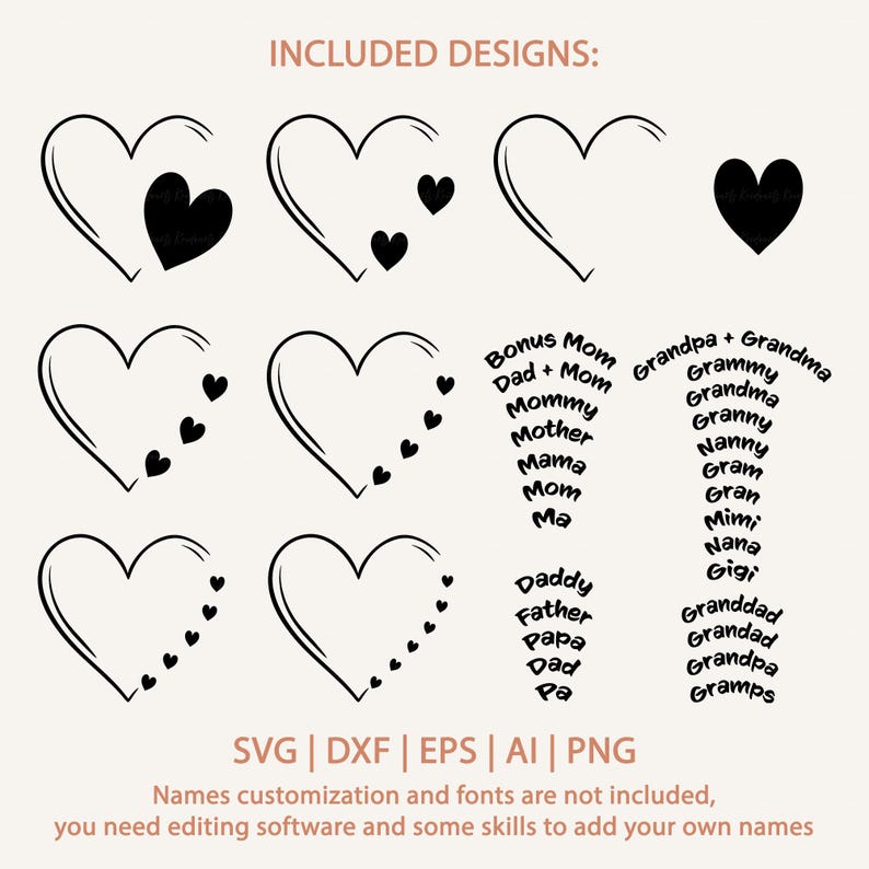 Personalized Heart Design with Kids' or Grandkids' Names – Perfect for Mother's Day, Father's Day, or Grandma's Gift – SVG Cut File for Cricut