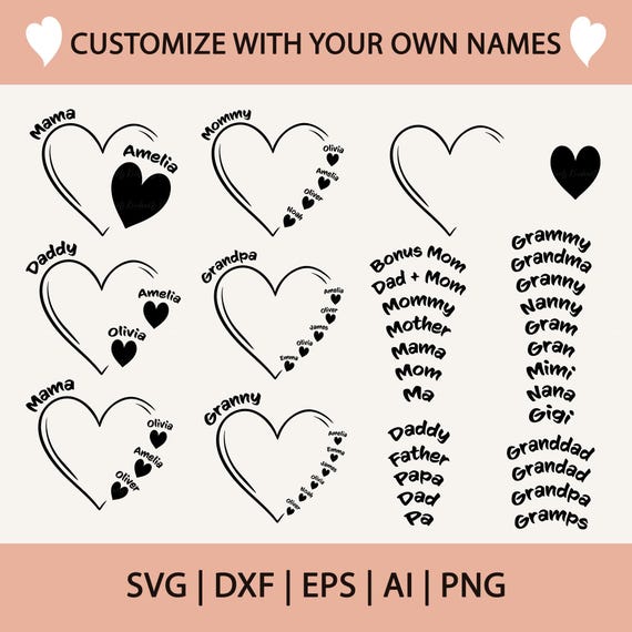 Custom Mama Heart Svg with Kids Names: Family Heart for Mothers Day (Digital Download)