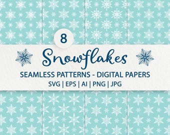 Snowflake Seamless Patterns Svg: Winter and Christmas Digital Papers Set (Digital Download)