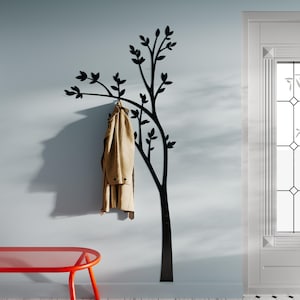 Modern Minimalist Tree Design Wall-Mounted Coat Rack – Black Metal, 190x85cm