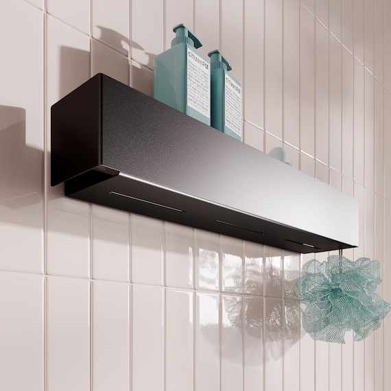 Minimalistisches schwarzes Metall Badezimmer Regal - Moderne Wand Aufbewahrung, 50 cm