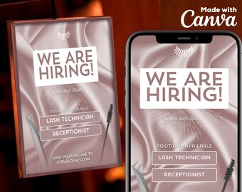 Letrero "Se busca técnico de pestañas": folleto personalizable para salón (plantilla de Canva)
