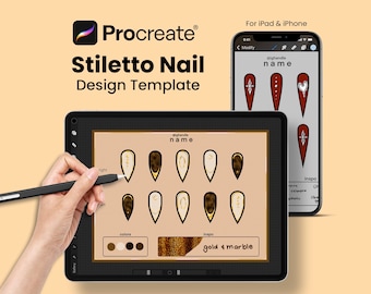 Plantilla de uñas stiletto para Procreate: Planificador de diseño de uñas (Descarga digital)