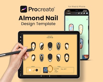 Plantilla de diseño de uñas con almendras para Procreate: Planificador de diseño de uñas (Descarga digital)