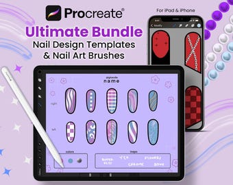 Procreate Nail Art-penselen en -sjablonen, digitale nagelplanner (digitale download)