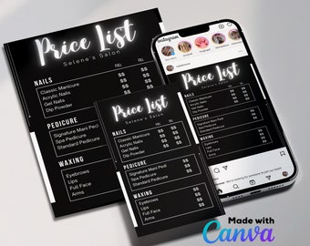 Plantilla de lista de precios de salón: Letrero de precios de manicura (Descarga digital)