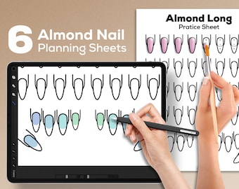 Hojas de práctica para uñas con almendras: Plantilla de diseño (Descarga digital)