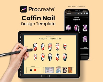 Plantilla de diseño de uñas de ataúd para Procreate: Planificador de diseño de uñas (Descarga digital)