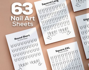 Hojas de práctica para uñas: 63 plantillas, 9 formas (descarga digital)