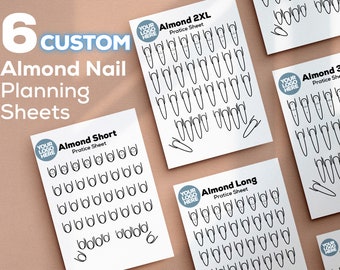 Custom Almond Nail Practice Pages with Your Logo, Practice Nail Art Sheet, Acrylic Nails Practice, Nail Art Template, Nail Planning Sheet