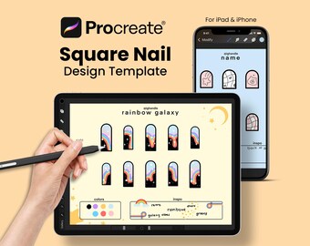 Plantilla cuadrada para diseño de uñas de Procreate: Planificador de diseño de uñas (Descarga digital)