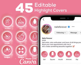 Portadas personalizables para Instagram con diseños de uñas: Plantillas rosas (descarga digital)