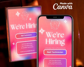 Hiring Nail Tech Sign, Now Hiring Flyer, Hiring Template, Hiring Lash Tech, Canva Template, Customizable