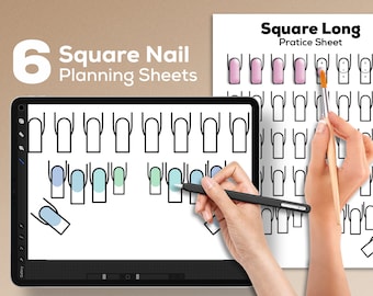 Hojas de práctica para uñas cuadradas: Plantilla de diseño (Descarga digital)