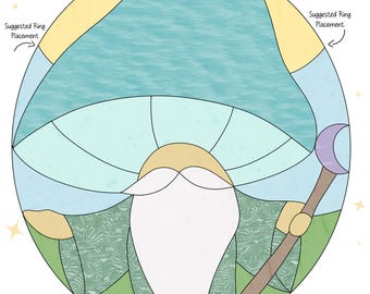 Modèle de vitrail magicien champignon - téléchargement numérique PDF et PNG - modèle de vitrail champignon - modèle de vitrail gnome -