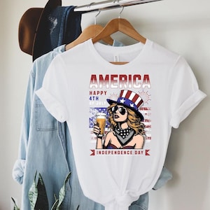Woman Drink Beer Celebration 4th of July Shirt, Patriotic Drinking Shirt, USA Party Tee, Independence Day Shirt, Red White and Beer