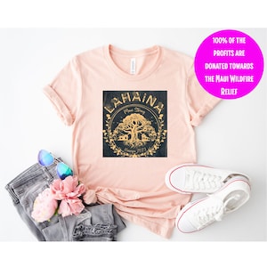 Golden Maui Strong Shirt Lahaina Strong Banyan Tree T Shirt Support Maui Fire Relief Hawaii Shoreline Tshirt Fire Victim Fundraiser Gold Tee