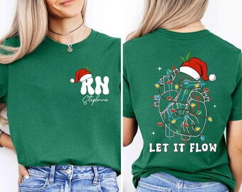 Christmas Cardiac Nurse T-shirt, Let It Flow Cardiac Shirt, Christmas Nurse Shirt, RN Nurse Shirt, Christmas Nurse Crew, Nurse Vibes Tee