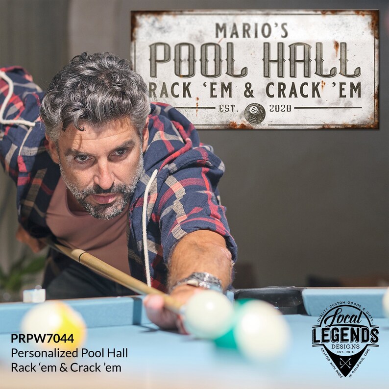 Personalized Family Pool Hall MDF Wood Sign Rack 'em & Crack 'em Custom