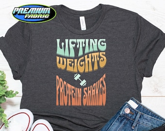 Lifting Weights And Protein Shakes Tee Comfort Colors Shirt Fall Workout Apparel Gift for Gym Lover Workout Gift For Her