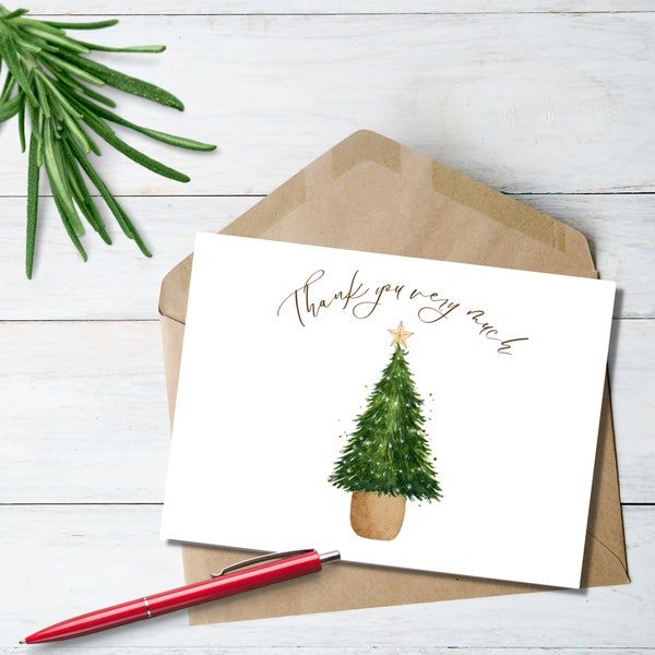 Christmas Thank You Card, Thank You card printable, Holiday Thank You, Simple Christmas Tree Card, Easy Printable Thanks