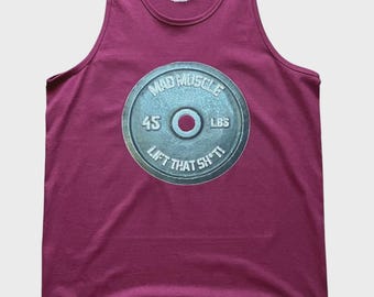 45 plate Logo Gym Motivation Retro Vintage Graphic Design Tank Top Cotton