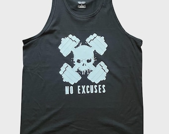 Shakra No Excuses Logo Gym Motivation Retro Vintage Graphic Design Tank Top Cotton