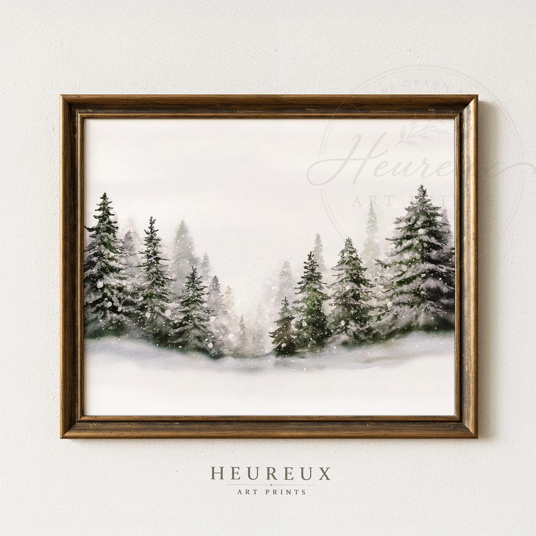 Winter Forest Wall Art: Snowy Pine Tree Watercolor Landscape Print ...