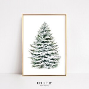 Christmas Tree Print, Snowy Pine Tree Wall Art, Cozy Christmas Printable Wall Art, Winter Holiday Wall Decor, Digital Download