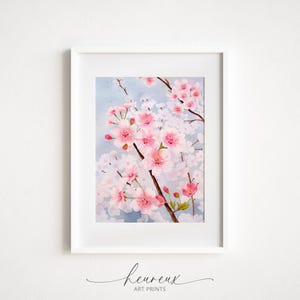 Impresión de flor de cerezo, pintura de acuarela de flor de Sakura, impresión azul rosa, impresión botánica, decoración floral para el hogar, arte de primavera, arte de pared imprimible