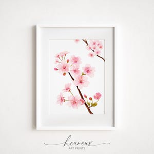Cherry Blossom Print, Sakura Flower Watercolor Painting, Pink Flower Print, Botanical Print, Floral Home Decor Minimalist PRINTABLE WALL ART