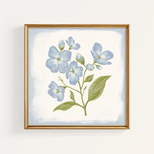 Blue Green Floral Wall Art, Modern Southern Botanical Print, Preppy Coastal Digital Download, Cottagecore Printables, Chinoiserie Wall Decor