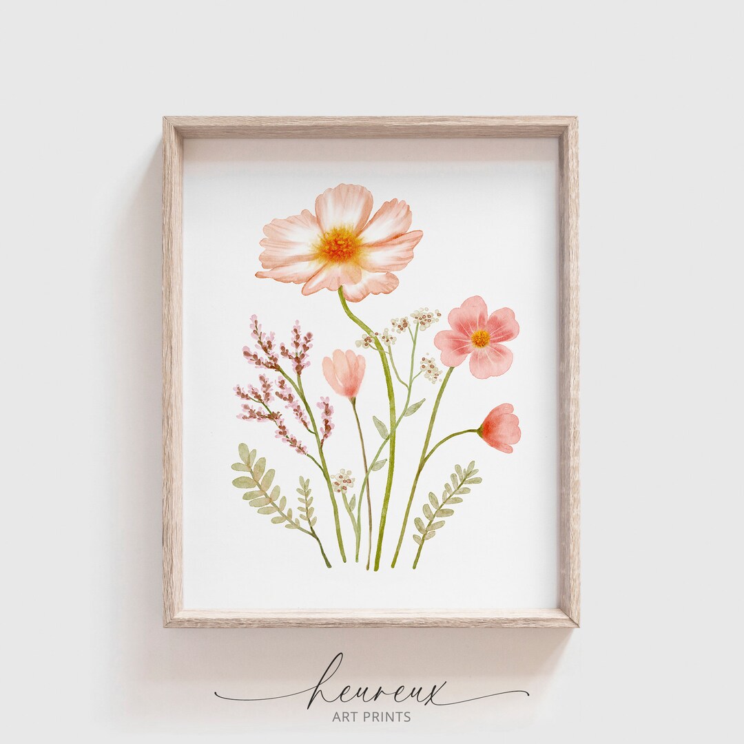 Watercolor Wildflower Wall Art, Pink Flower Print, Botanical Art ...