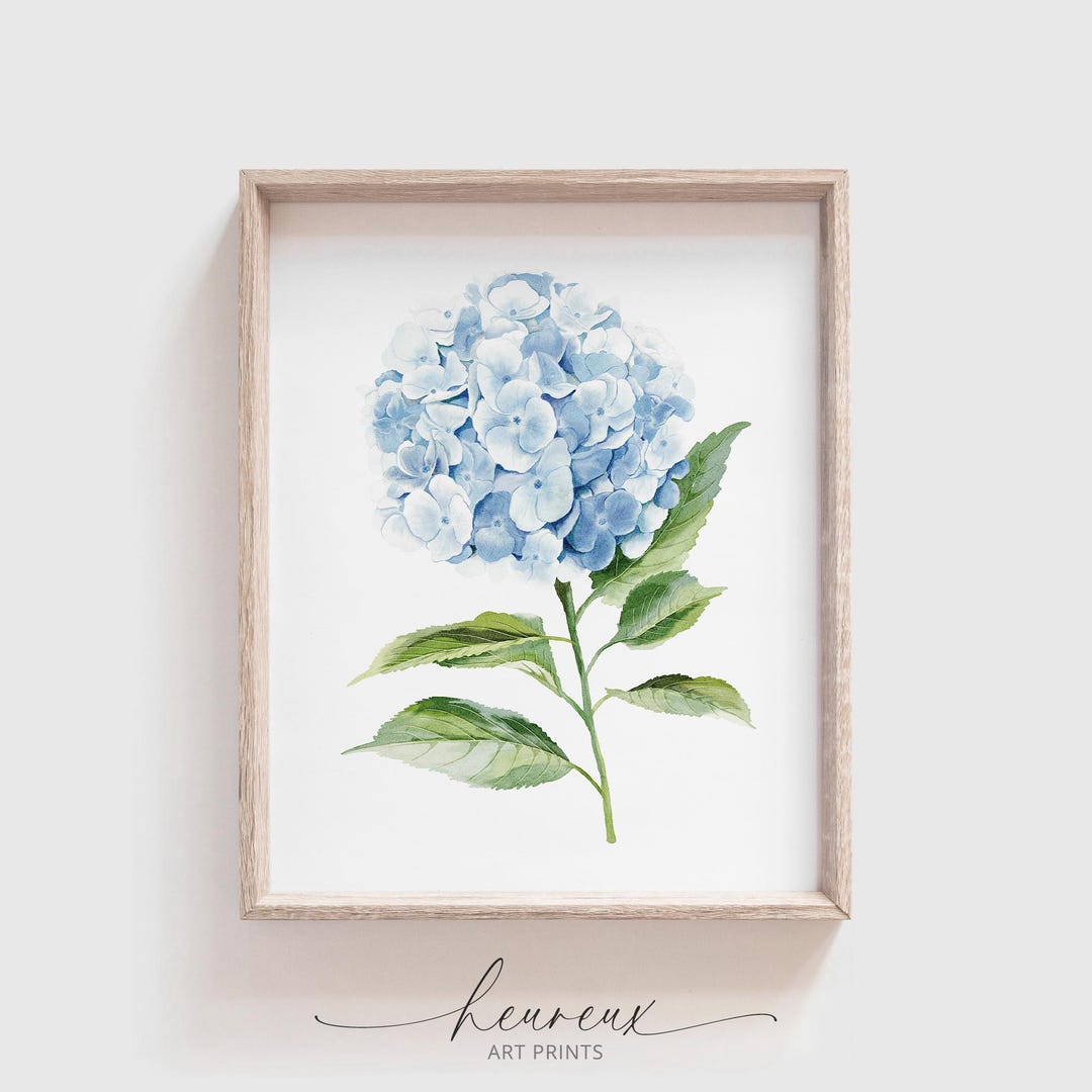 Blue Hydrangea Print, Watercolor Flower Painting, Botanical Wall Art ...