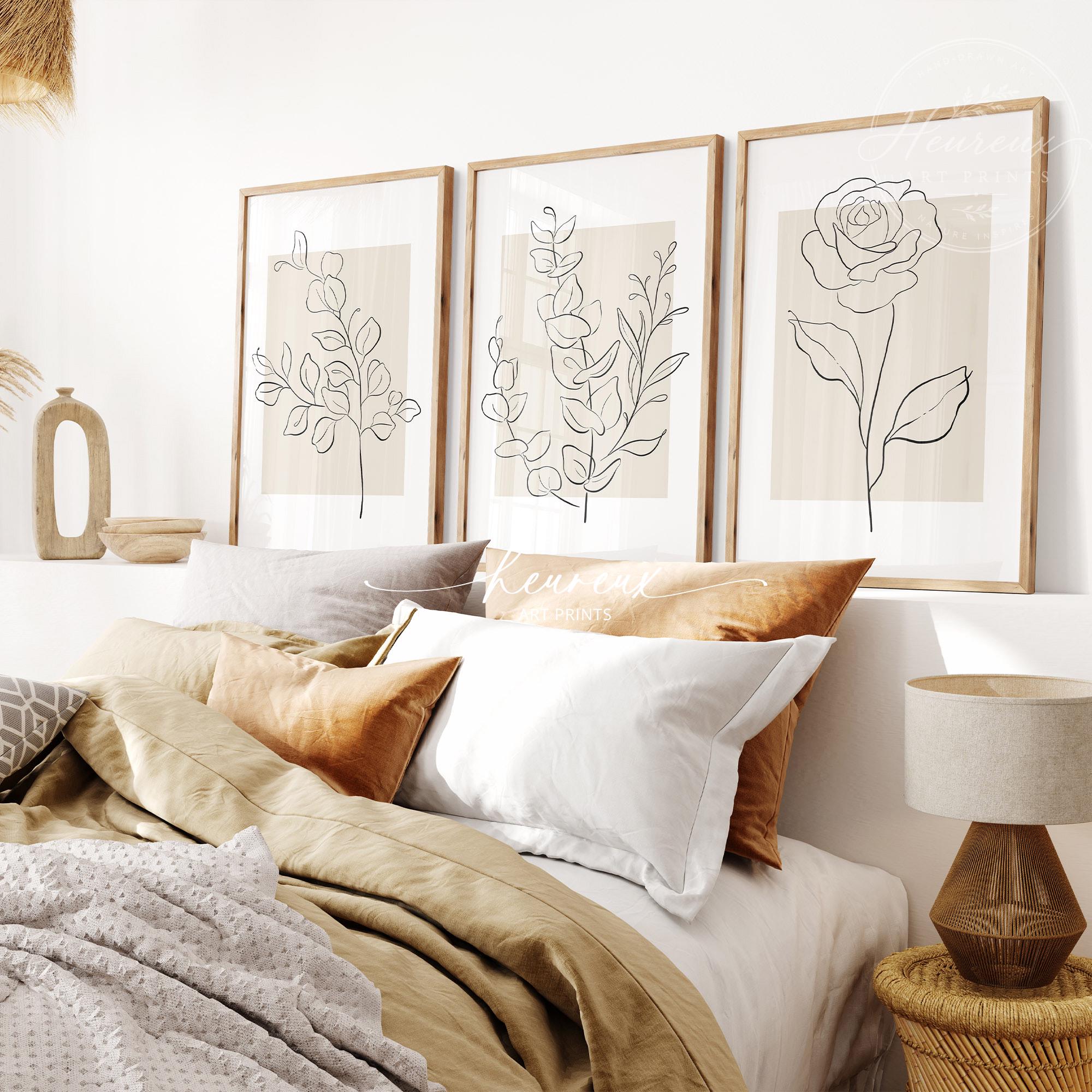 Flower Line Art, Set of 3 Botanical Wall Prints, Neutral Wall Art ...