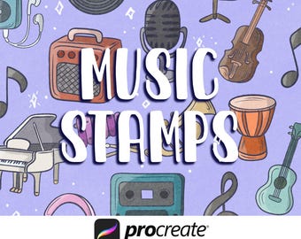 25 Music Procreate Stamps, Retro Brush Set (Digital Download)