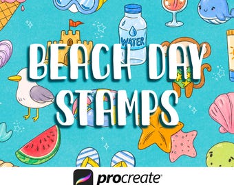 30 Beach Day Procreate Stamps, Ocean Sketch Stamps (Digital Download)