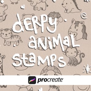 33 Derpy Animal Doodle Stamps, Digital Procreate Animal Stamps, Procreate Brush Set, Procreate Stamp Bundle, Animal Sketch Stamps