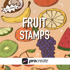 20 sellos de frutas, sellos de alimentos para Procreate, juego de pinceles para Procreate, paquete de sellos para Procreate, sellos Produce Sketch