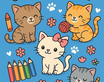 Kittens Coloring Book – 30 Cat Pages for Kids (Ages 4-8) (Digital Download)