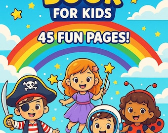Kids Coloring Book – 45 Fun Pages, Pirate, Princess Digital Download
