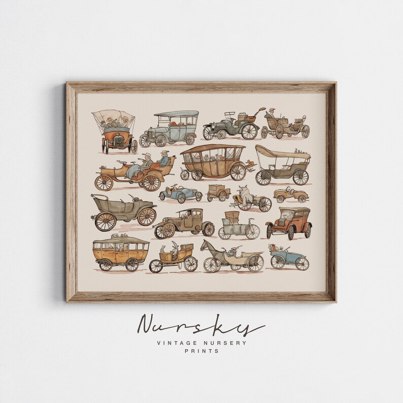 Classic Cars Art Prints Vintage Automobiles Poster Boy Room Nursery