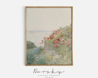 Vintage Wildflower Field Landscape Oil Painting - Antique Seascape Print - Country Nautical Wall Decor - Printable 38