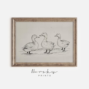Vintage Ducklings Print | Cute Animal Prints | Nursery Farmhouse Art | Kids Room Wall Duck Sketch Printable | Forest Animal Print Art 188